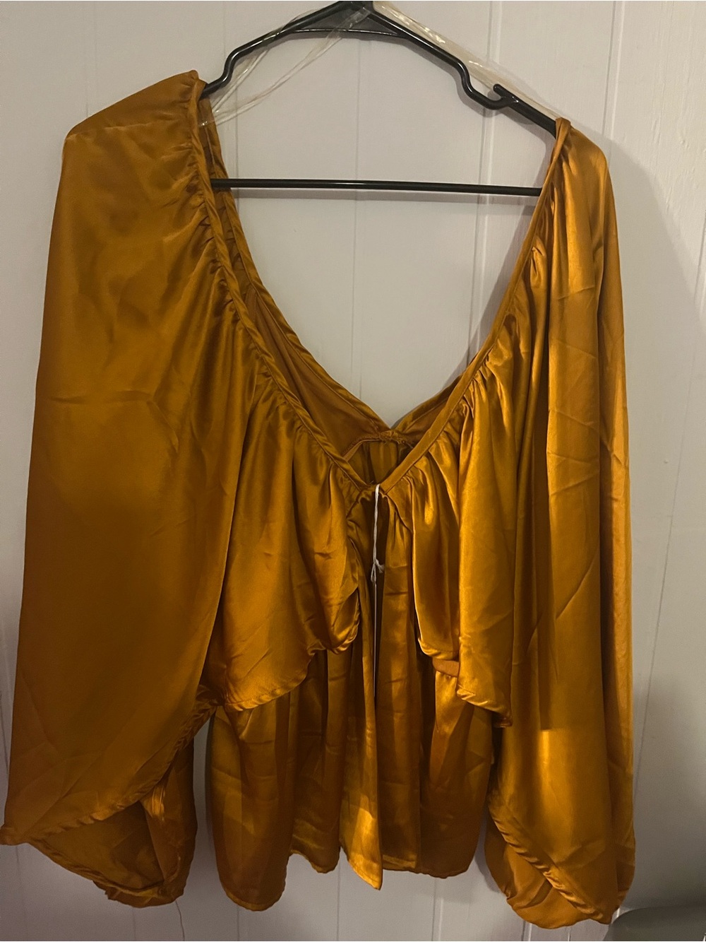 Truth NYC Satin Peasant Blouse - Mustard